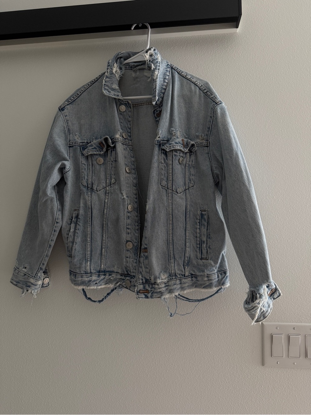 Zara Light Wash Distressed Denim Jacket